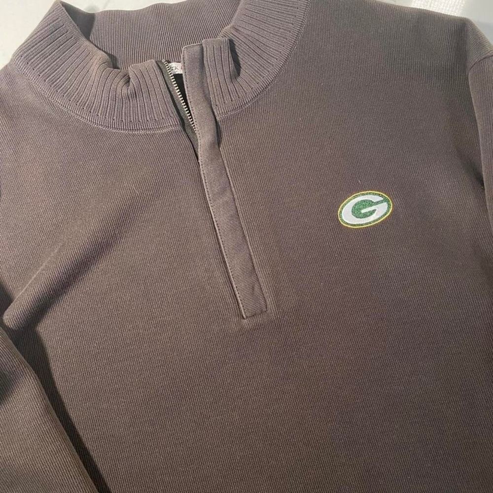 Cutter & Buck Green Bay‎ Packers 1/4 Zip Supima Cotton Sweater XL Brown Pullover